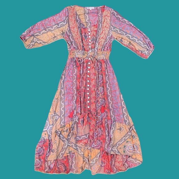 Stylish Nature Boho High-Low Floral Dress Size L Preowned - Picture 5 of 7